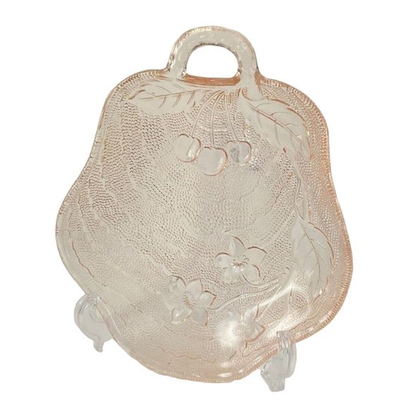 Vintage Pink Glass Candy Trinket BonBon Dish "Charlie" Pattern Cherry Blossoms - Picture 5 of 9